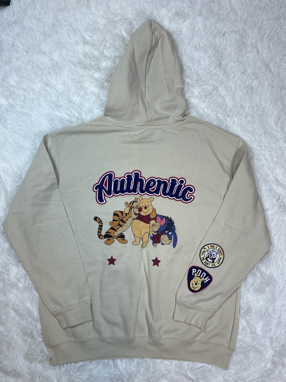 Disney Beige Winnie the Pooh Pullover Hoodie with Chest Graphic Size XL unisex